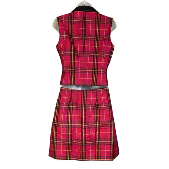 Vintage Y2K Cache Wool Plaid and Leather Vest and Skirt Set - Picture 3 of 5